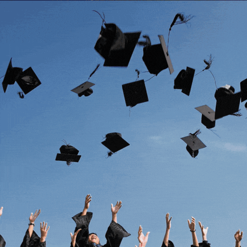 a group of graduates throwing their caps in the air with ma p written on the bottom