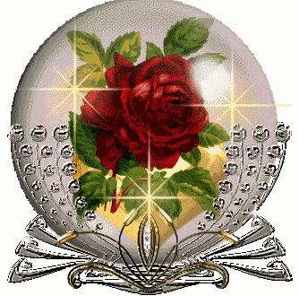 a glass ball with a red rose in it