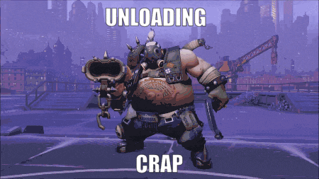 a pixelated image of a man with a gun and the words unloading crap