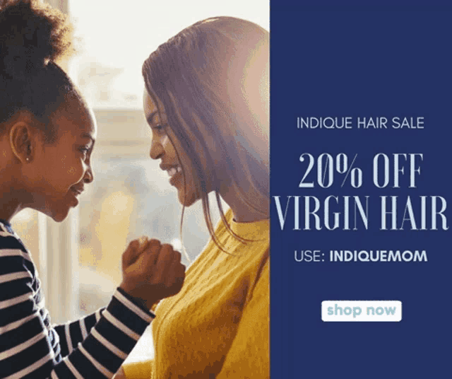 an advertisement for virgin hair shows a mother and daughter touching each other 's faces