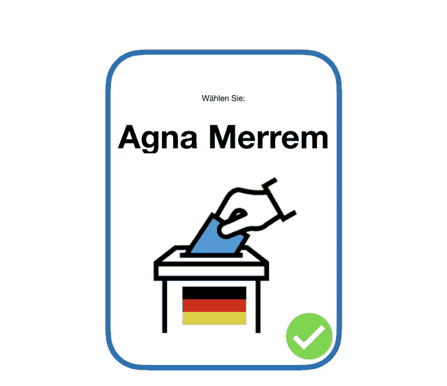 a sign that says agna merrem with a hand putting a ballot in a ballot box