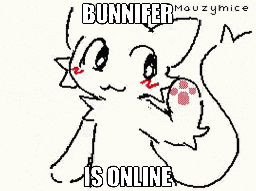 a drawing of a cat with wings and the words `` bountyfer is online '' written on it .