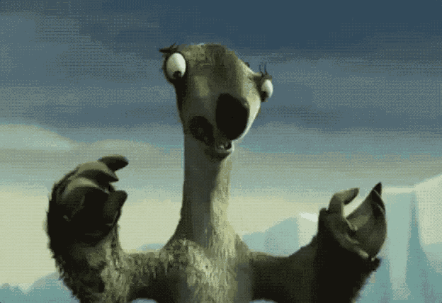 a cartoon character from the movie ice age is waving his hands