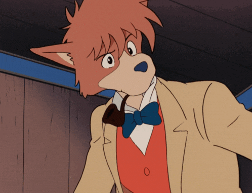 a cartoon character wearing a bow tie and a pipe