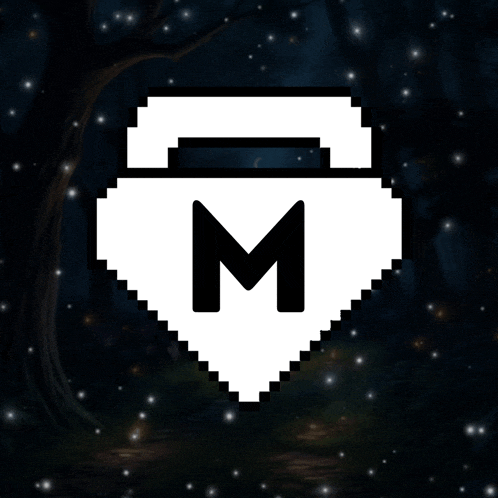 a diamond with the letter m on it in a pixel art style