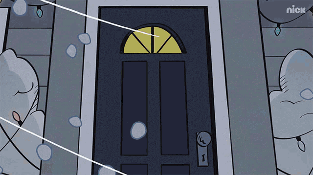 a cartoon drawing of a door with the nick logo above it