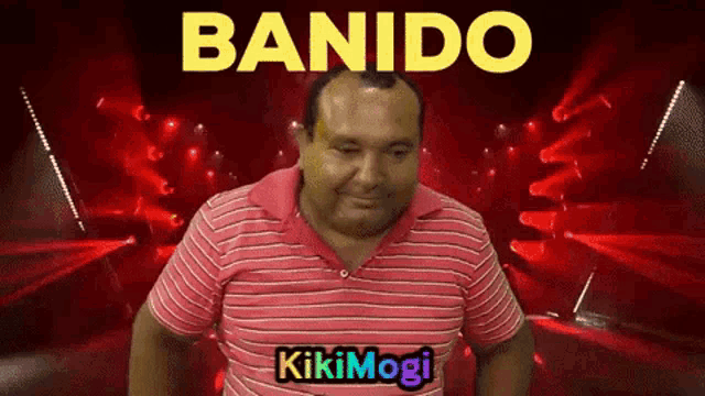 a man in a red striped shirt with the words banido kikimogi on his chest