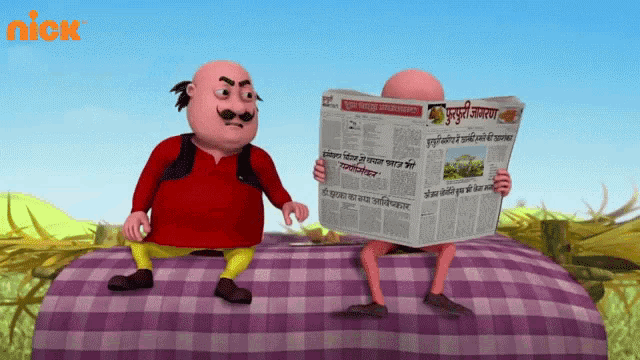 a cartoon character reading a newspaper with the nick logo on the bottom right