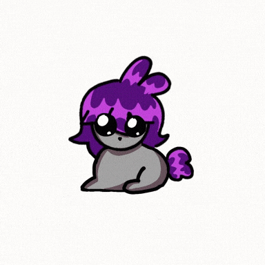 a cartoon drawing of a rabbit with purple hair and a tail .