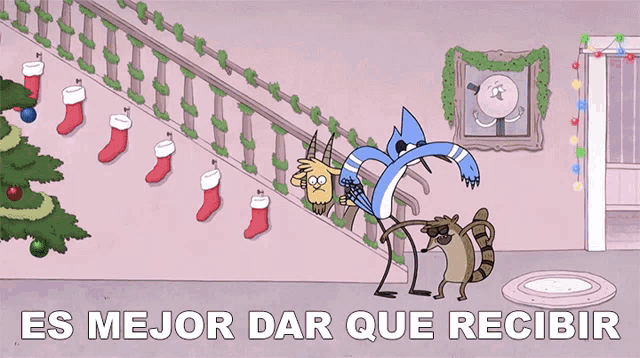 a cartoon with regular show characters and the words es mejor dar que recibir below them