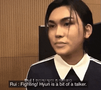 a close up of a person 's face with rui fighting hyun is a bit of a talker