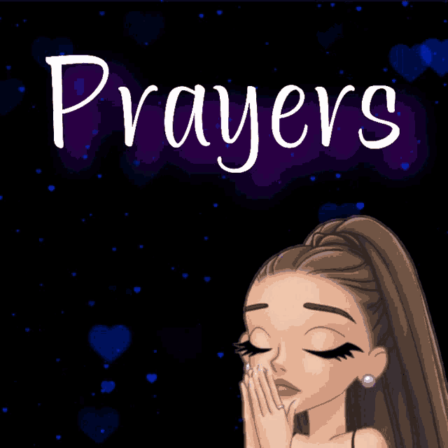 a cartoon girl with her eyes closed and the word prayers written above her