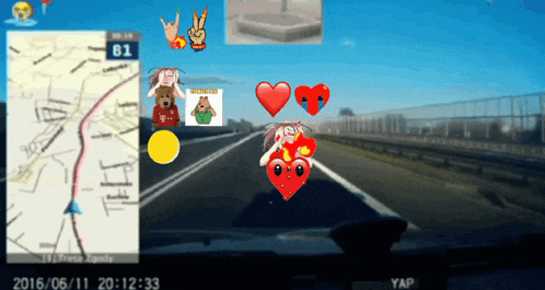a screen shot of a highway with emojis and a map with the number 81