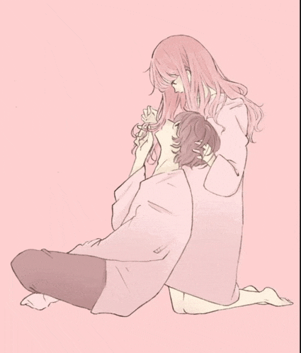 a drawing of a man and a woman in pink