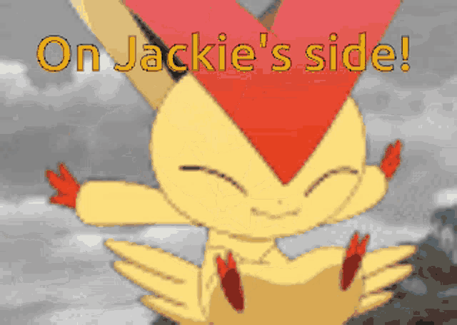 a picture of a cartoon character with the words on jackie 's side below it