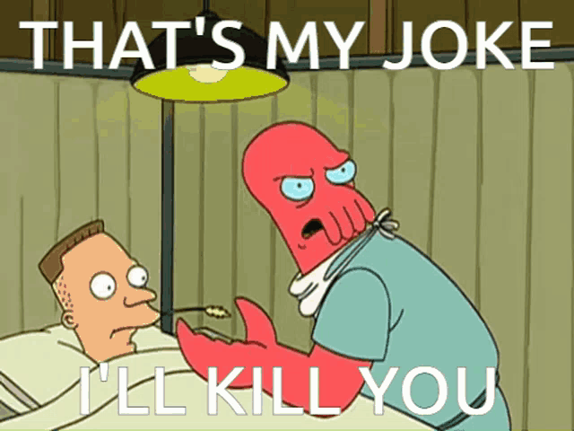a cartoon of a man in a hospital bed with the caption that 's my joke