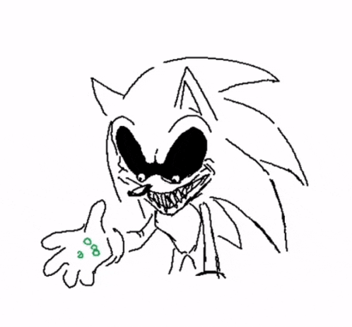 a black and white drawing of a cartoon character , sonic the hedgehog , with a glove on his hand .