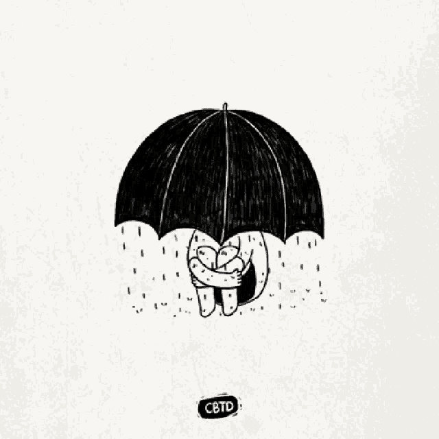 a drawing of a person holding an umbrella with cbtd written on the bottom