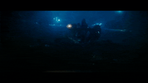 a group of people swimming in a dark blue water