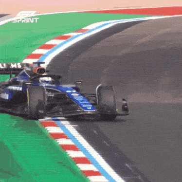 a race car is going around a curve and the word sprint is on the bottom right