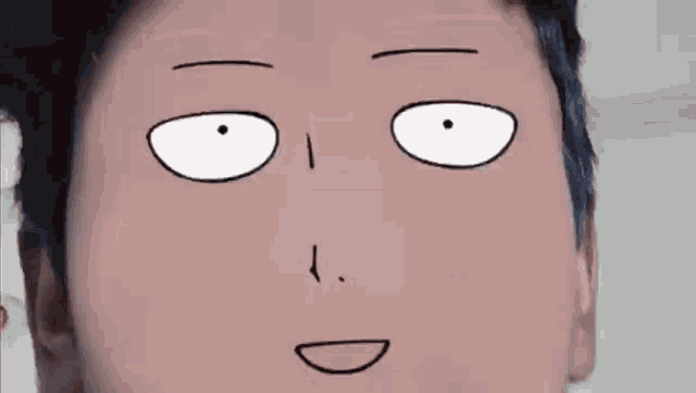 a close up of a person 's face with a cartoon style face drawn on it .