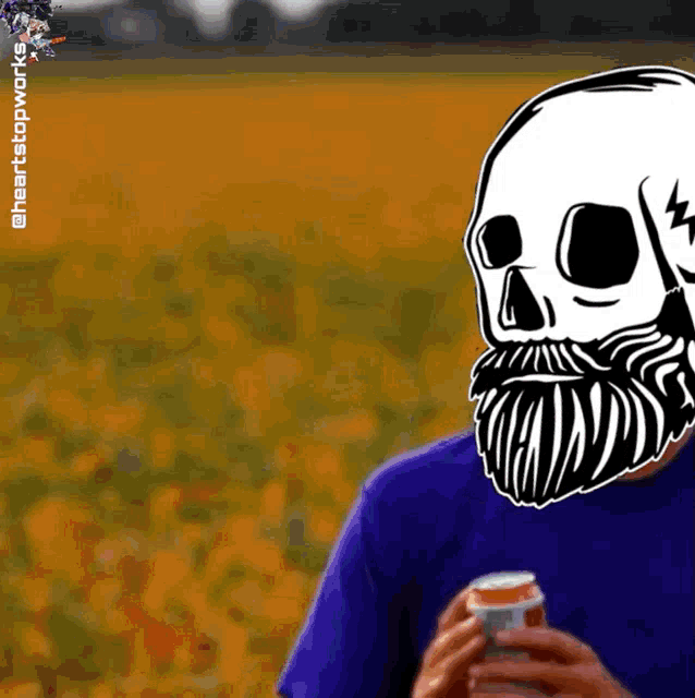 a cartoon of a man with a beard and a skull on his face