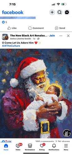 a painting of santa claus holding a baby on facebook