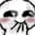 a close up of a cartoon face with a hand on its mouth .