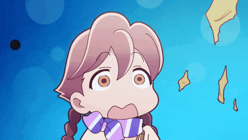 a cartoon of a girl wearing a striped scarf