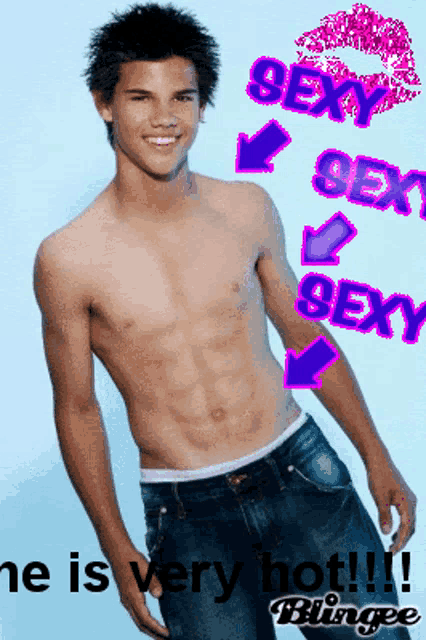 a picture of a shirtless man with the words sexy sexy sexy on it