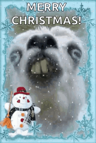 a merry christmas card with a polar bear and a snowman .