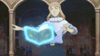 a man is holding a book with a blue light coming out of it in a room .