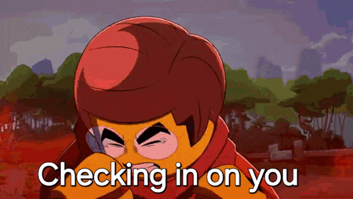 a cartoon character with the words checking in on you written below him