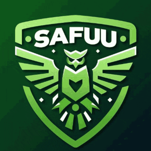 a green logo with an owl and the word safuu