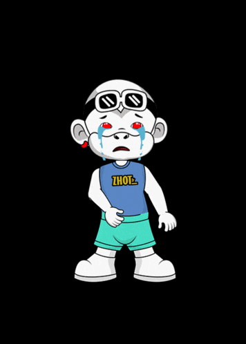 a cartoon character is crying and wearing a shirt that says " hot "