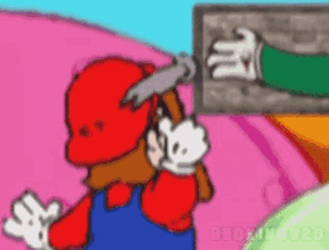 a cartoon of mario holding a hammer and a hammer .