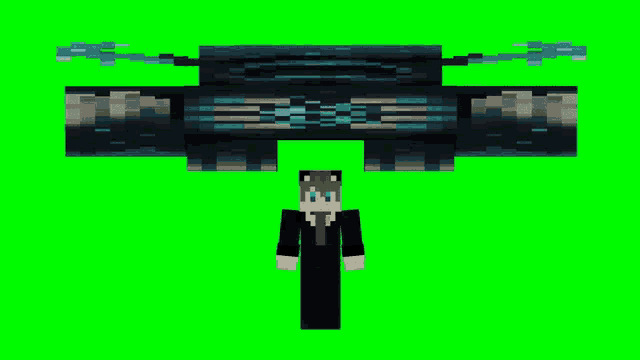 a minecraft character in a suit and tie stands in front of a large black object