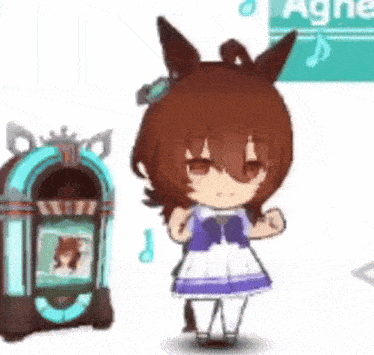 a cartoon horse is standing next to a jukebox and dancing .