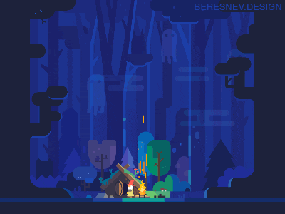 an illustration of a house in the woods with the name beresnev.design on the bottom