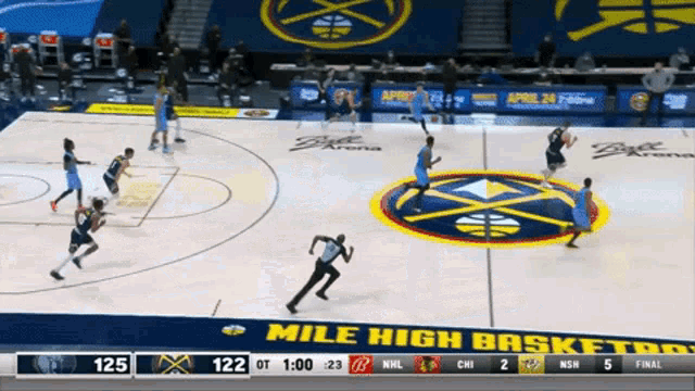 a basketball game is being played at mile high basketball court