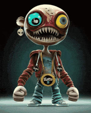 a cartoon character wearing a red hoodie and a gold lotto belt