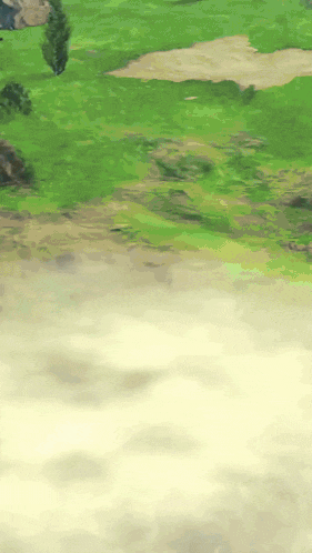 a painting of a field with grass and dirt