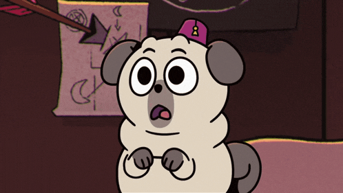 a pug dog wearing a purple hat with the letter a on it