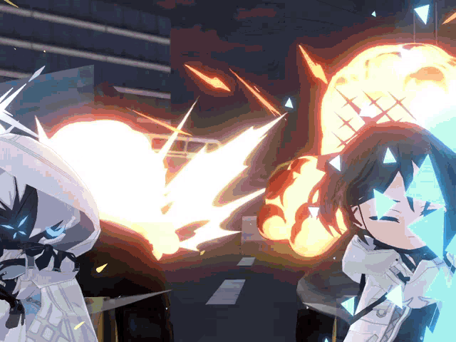 a cartoon character is standing in front of a large fireball