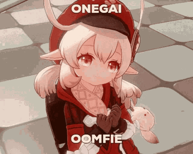 a picture of a girl with the words onegai oomfie written on it