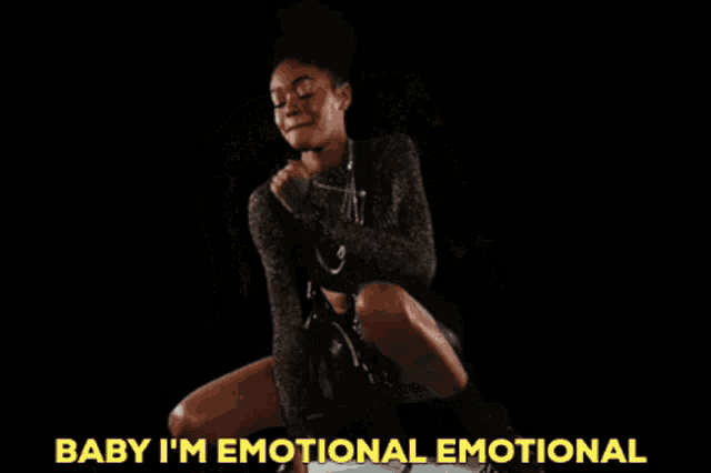 a collage of images of a woman with the words baby i 'm emotional emotional on the bottom