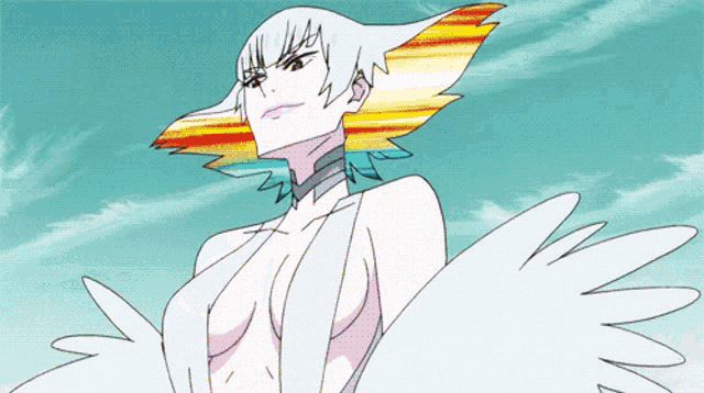a drawing of a woman with a rainbow haircut