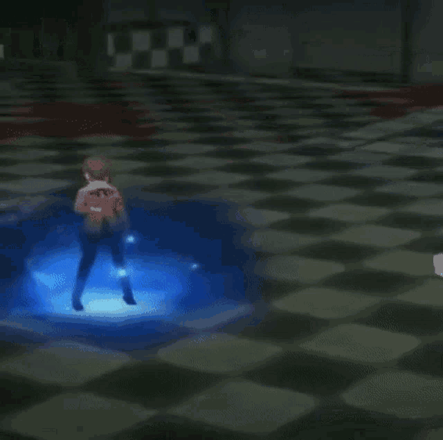 a cartoon character is surrounded by blue light