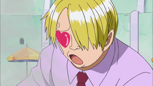a man with a heart shaped eye is holding a skewer
