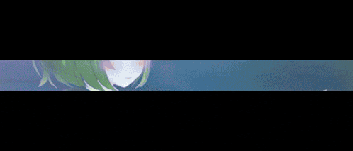 a girl with green hair is pointing to the right